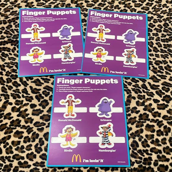McDonald's Other - 2015 MCDONALDS Finger Puppets Set 💜 Grimace Birdie Hamburglar Happy Meal Kids